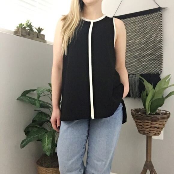 Madewell XS Crepe Canal Tank Black White - Picture 4 of 8